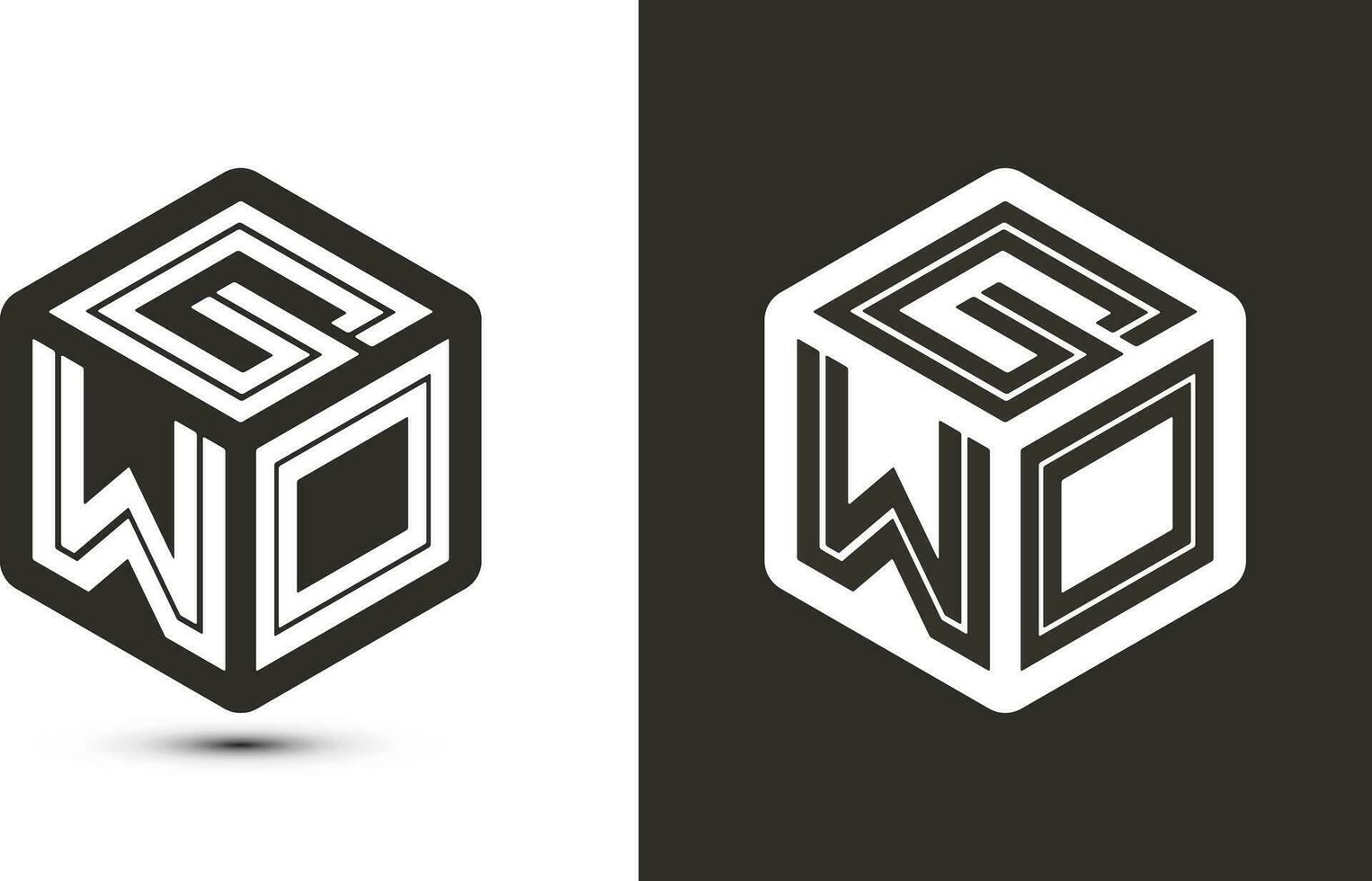 gwo brev logotyp design med illustratör kub logotyp, vektor logotyp modern alfabet font överlappning stil.