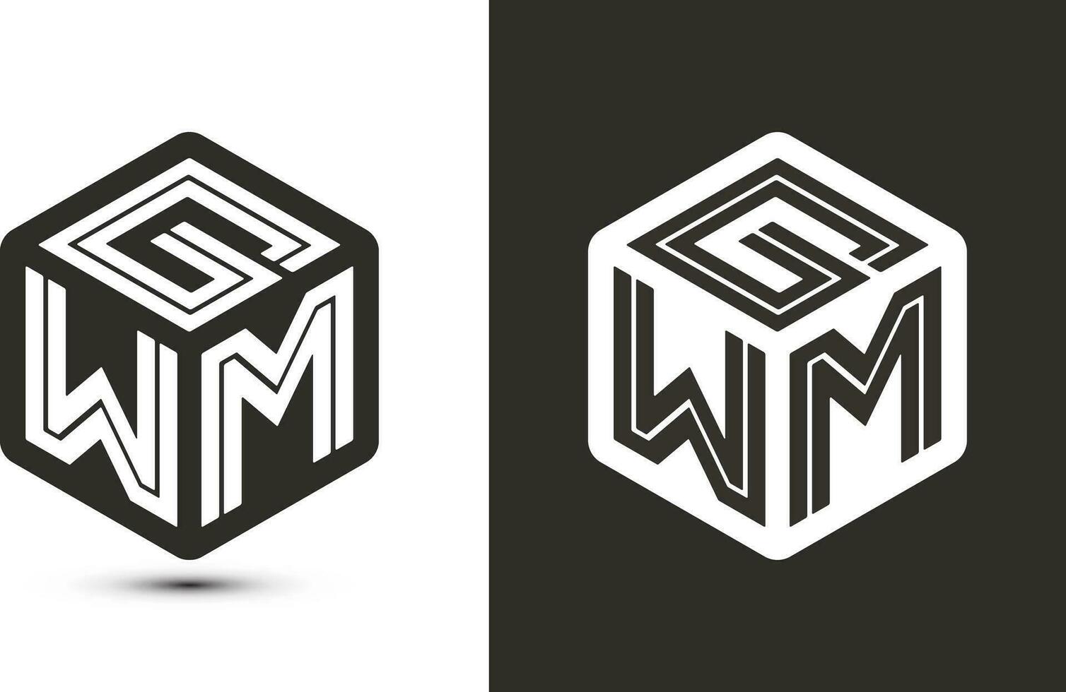 gwm brev logotyp design med illustratör kub logotyp, vektor logotyp modern alfabet font överlappning stil.