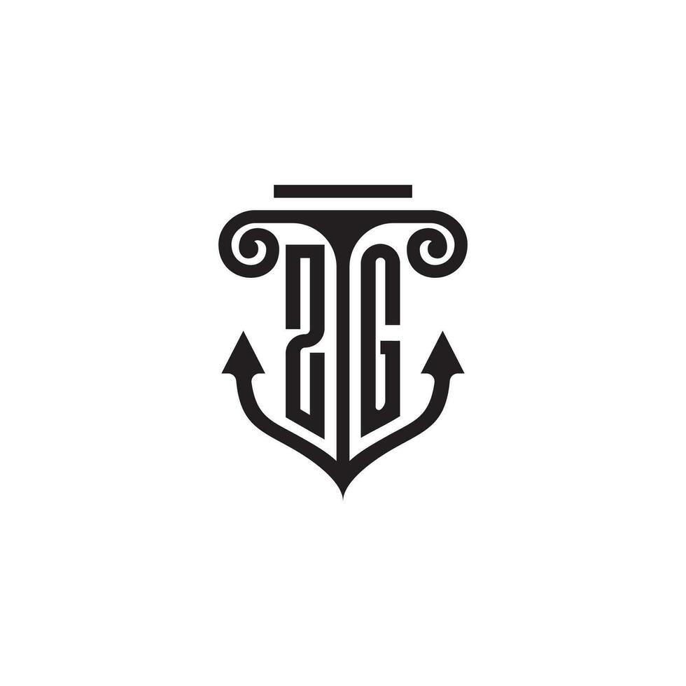 zg pelare och ankare hav första logotyp begrepp vektor