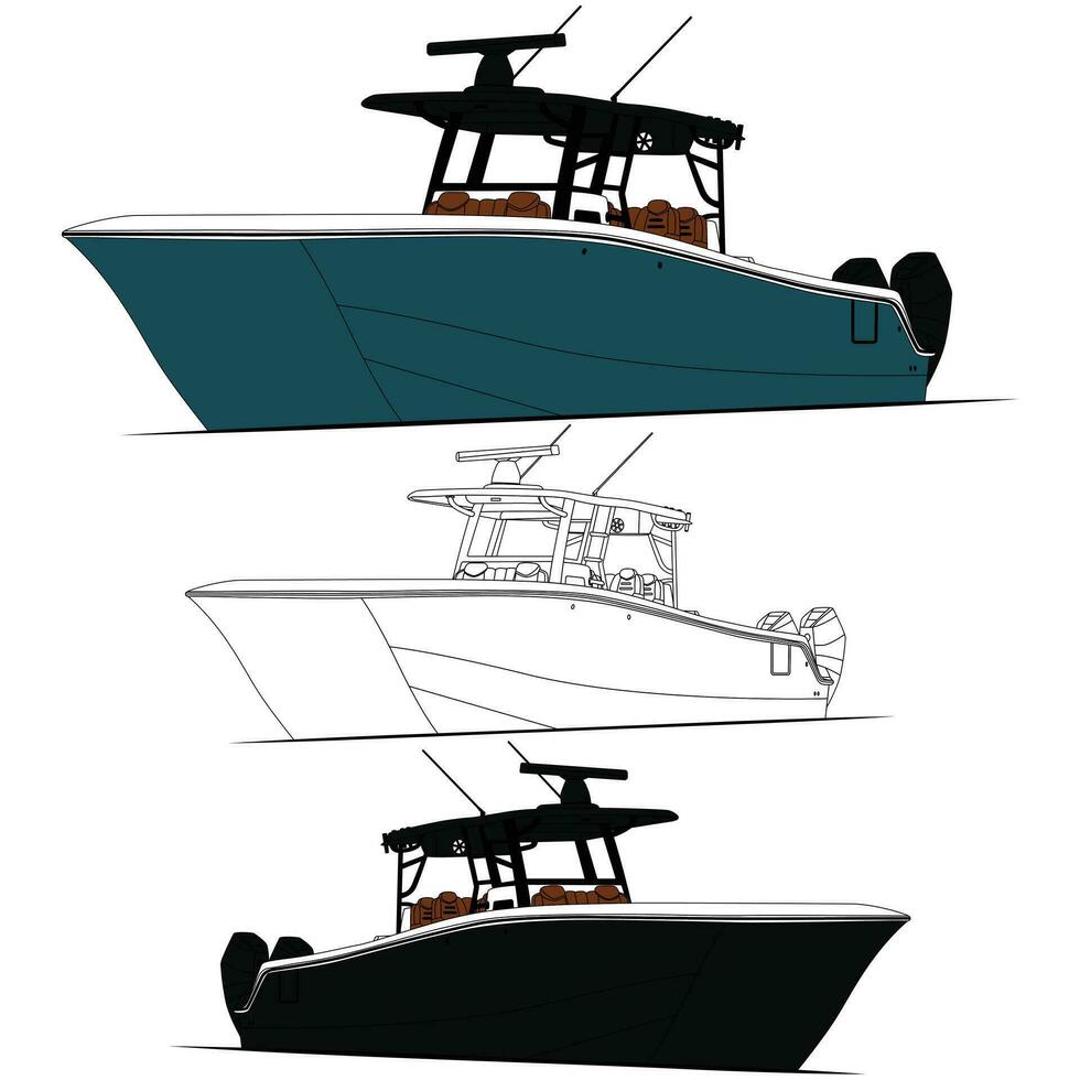 hoch Qualität Angeln Boot Vektor zum Meer welche ist druckbar auf verschiedene Materialien.