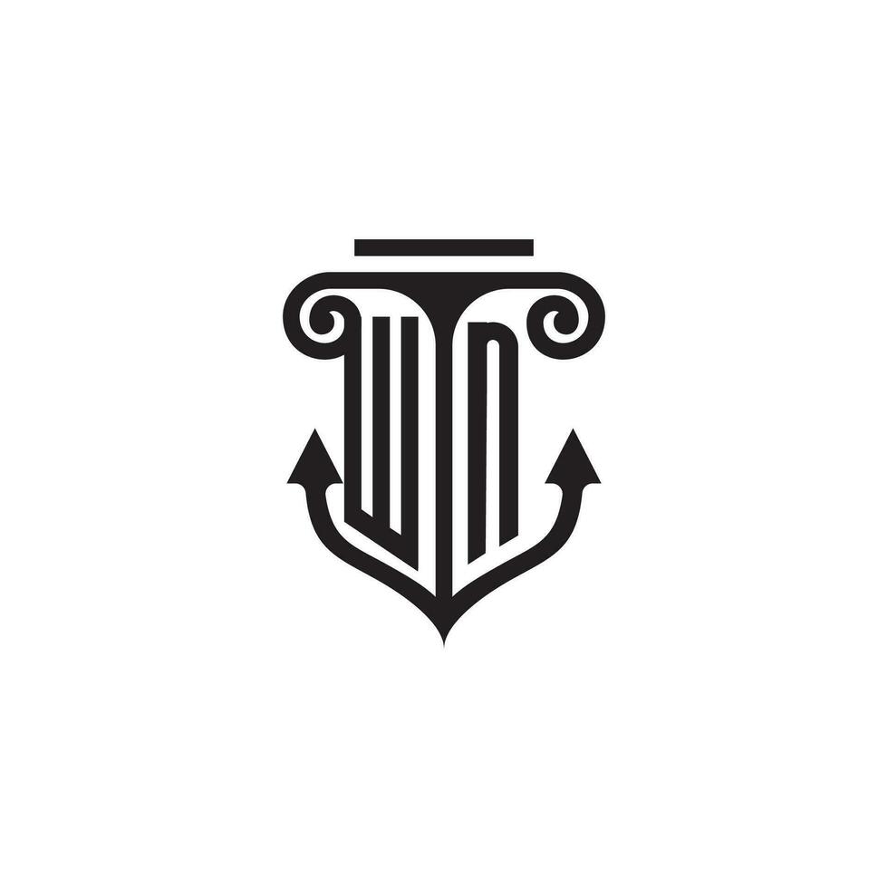 wn Säule und Anker Ozean Initiale Logo Konzept vektor