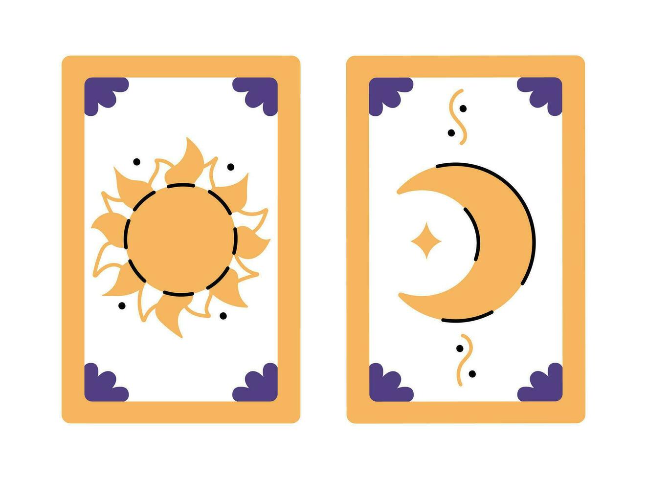 mystisk tarot kort Sol och måne isolerat på vit bakgrund. esoterisk element. trolldom, ockult, andlig design. vektor platt illustration i enkel stil