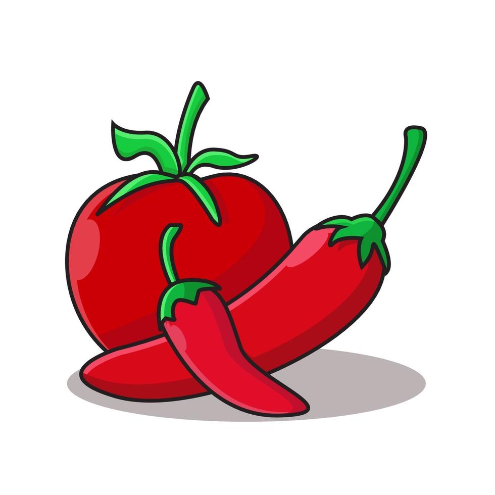 Abbildung von rotem Chili, scharfem Chili und Tomaten vektor