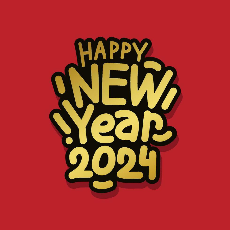 glücklich Neu Jahr 2024 golden Farbe elegant Beschriftung Logo zu feiern Neu Jahr 2024. Neu Jahr Vorlage, Poster, Gruß Karte, Banner, Poster. glücklich Neu Jahr modern Typografie Vektor Illustration.