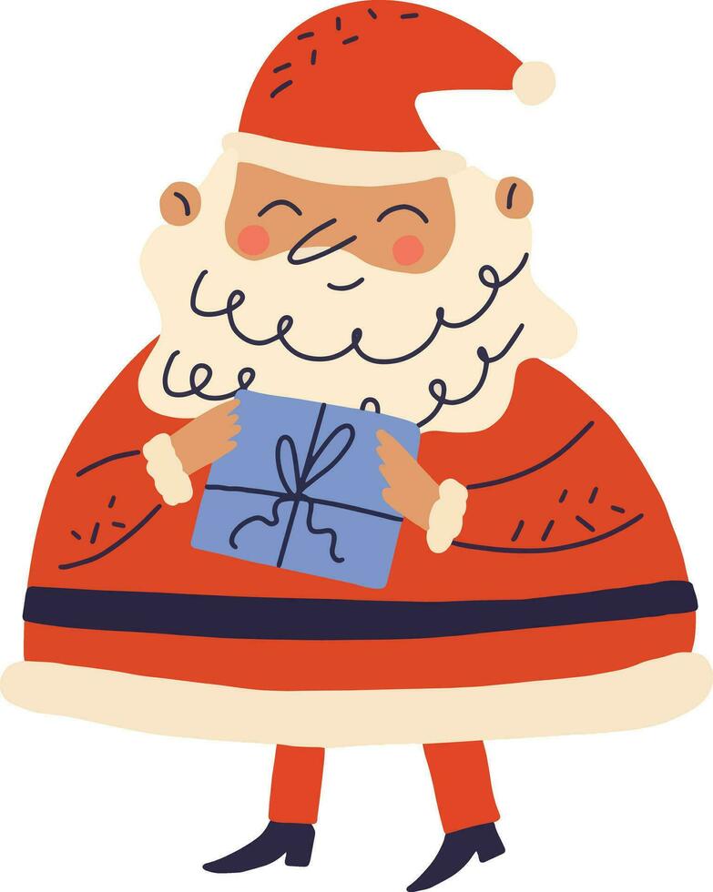 Santa claus mit ein Geschenk im seine Hände isoliert auf Weiß Hintergrund vektor