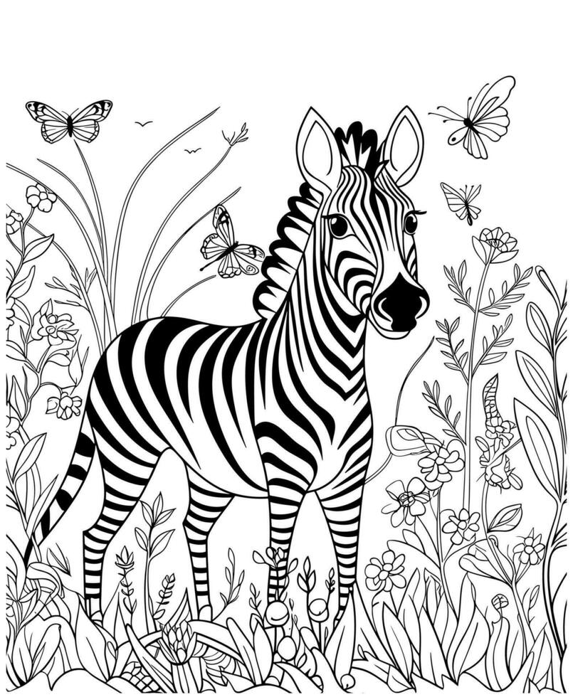 Zebra Urwald Färbung Seite vektor