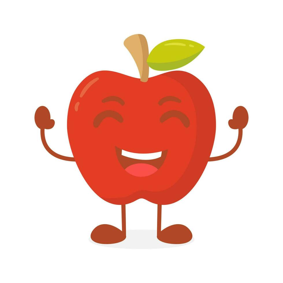 vektor äpple frukt tecknad serie karaktär höjning både händer medan skrattande