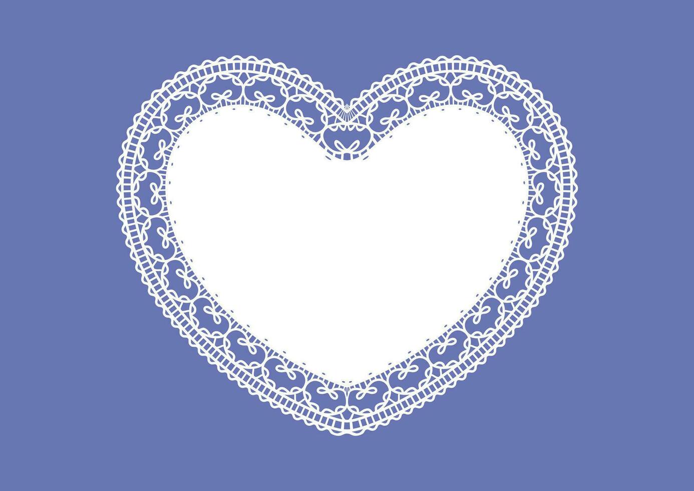 vit spets hjärta, hälsning kort Lycklig valentines dag design bakgrund, dekorativ blommor band abstrakt mall ram spets doily, isolerat på beige bakgrund vektor illustration