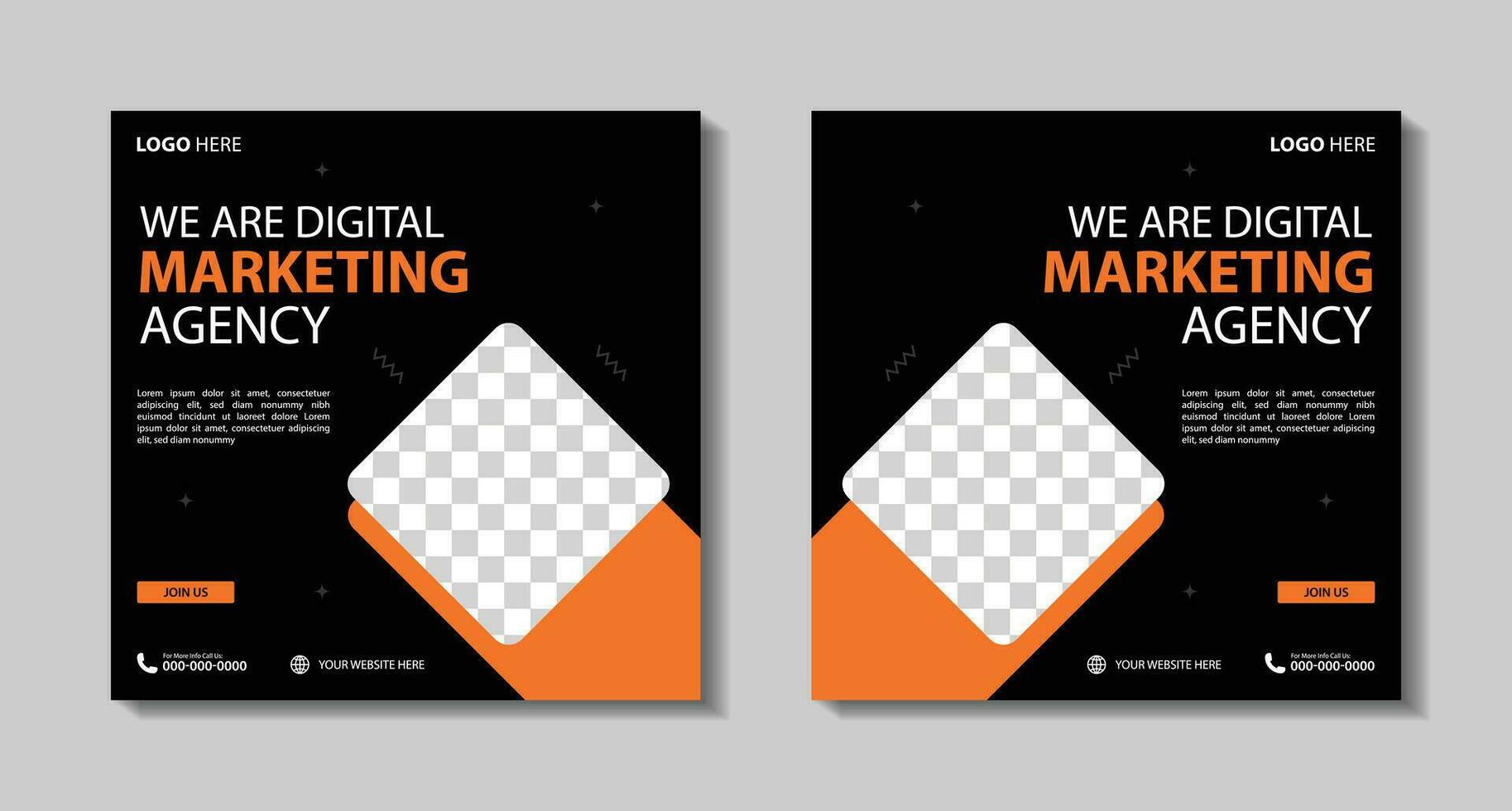 Marketing Agentur Sozial Medien Post, Digital Marketing Netz Banner, korporativ Platz Flyer Vorlage. Vektor Illustration mit Raum zu hinzufügen Bilder minimal und modern Design.