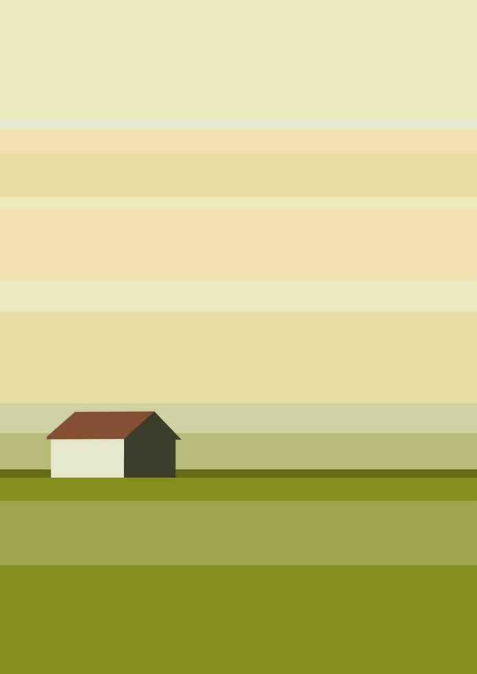 minimalistisch skandinavisch Landschaft Vektor Illustration. Sommer- Dorf Landschaft bunt Poster.