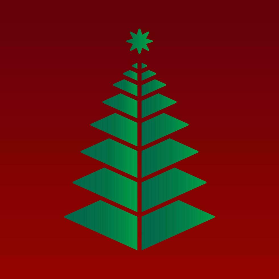 minimalistisk jul träd affisch med grön Färg och röd bakgrund vektor