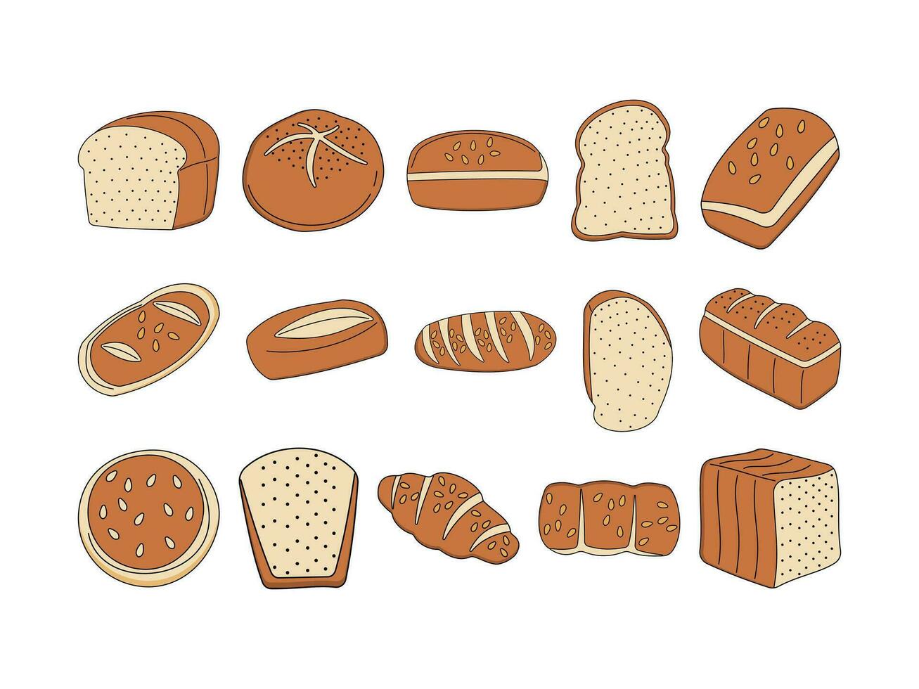 Brot Gekritzel Hand gezeichnet Illustration. Sammlung von Toast auf Weiß Hintergrund vektor