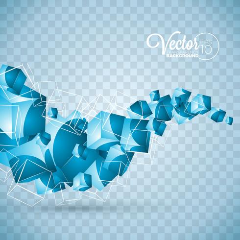 Blaue Wellenwürfel des abstrakten Vektors entwerfen auf transparentem Hintergrund. vektor