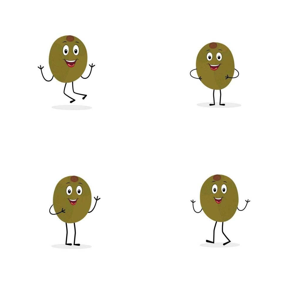 söt kiwi tecknad serie. med Lycklig ansiktsbehandling uttryck och annorlunda utgör. tecknad serie karaktär av skiva av kiwi med olika kock uttryckssymboler vektor