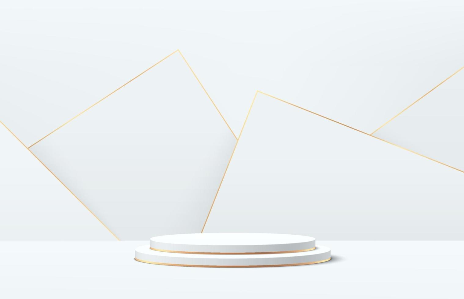 weißes, goldenes 3D-geometrisches Podest mit luxuriöser Dreiecksform. vektor