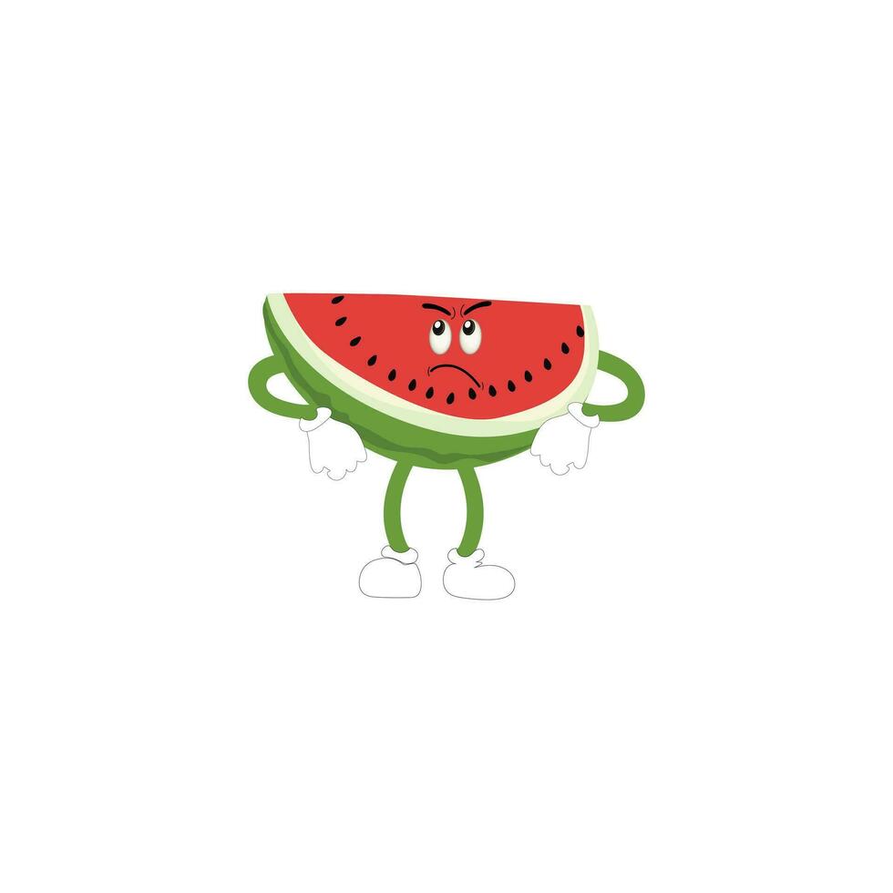 komisch Wassermelone Scheiben Zeichen mit Karikatur Lächeln Gesichter. süß Obst im Sonnenbrille Surfen. Sommer- Zeit Party. Comic Wassermelonen Vektor einstellen