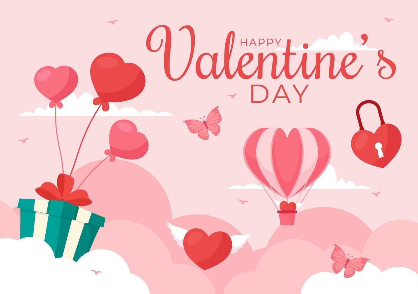Lycklig hjärtans dag vektor illustration på februari 14 med hjärta eller kärlek för par tillgivenhet i platt valentine Semester tecknad serie rosa bakgrund