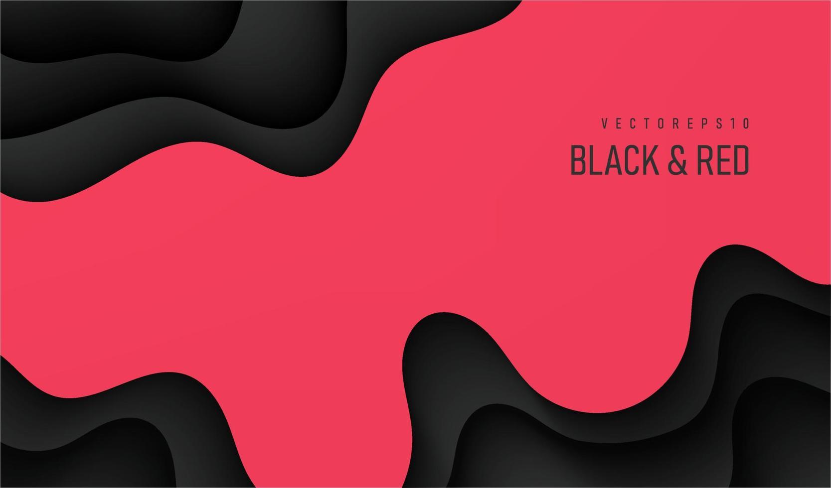 abstrakt skiktad flytande vågig form i röd och svart färgbakgrund. vektor