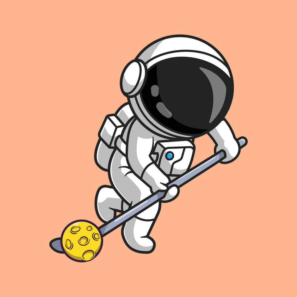 söt astronaut spelar hockey måne tecknad serie vektor ikon illustration. sport vetenskap ikon begrepp isolerat premie vektor. platt tecknad serie stil