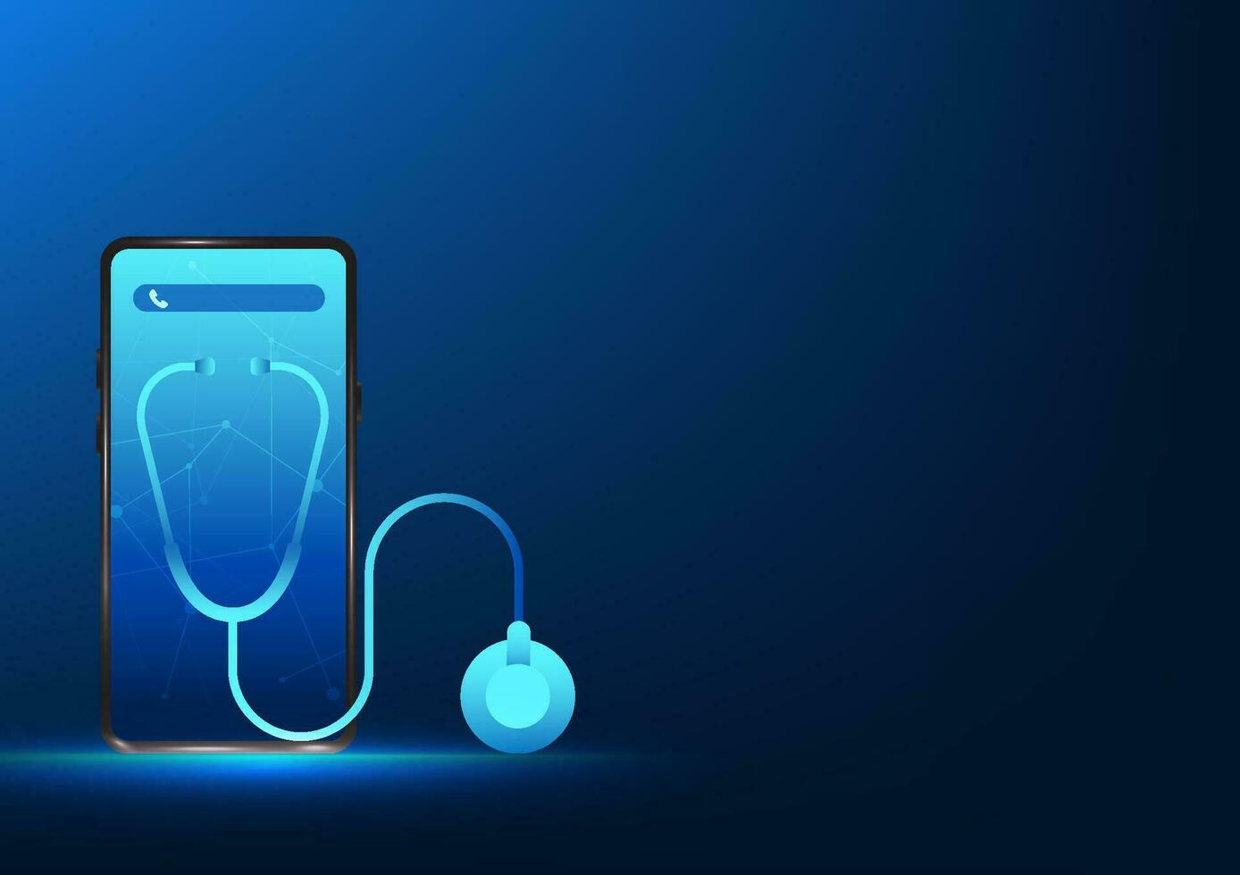 Gesundheitswesen Technologie, Smartphone Anzeigen Stethoskop mit Anruf Symbol, Telemedizin über Handy, Mobiltelefon Telefon es ist ein Weg zu sich unterhalten und konsultieren mit ein Arzt zum Basic Krankheiten. vektor