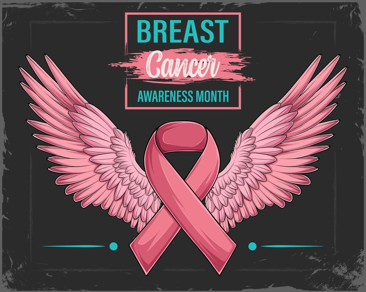 rosa band med änglavingar, koncept för bröstcancermedvetenhet vektor
