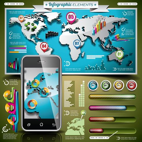 Vektordesignsatz von infographic Elementen. Weltkarte und Informationsgrafiken vektor