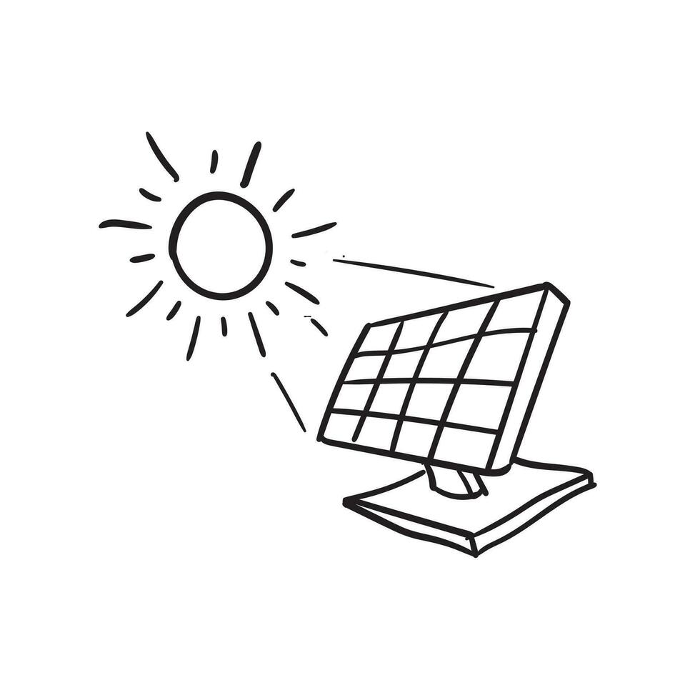 sol- panel klotter ikon, förnybar energi hand dragen isolerat vektor symbol