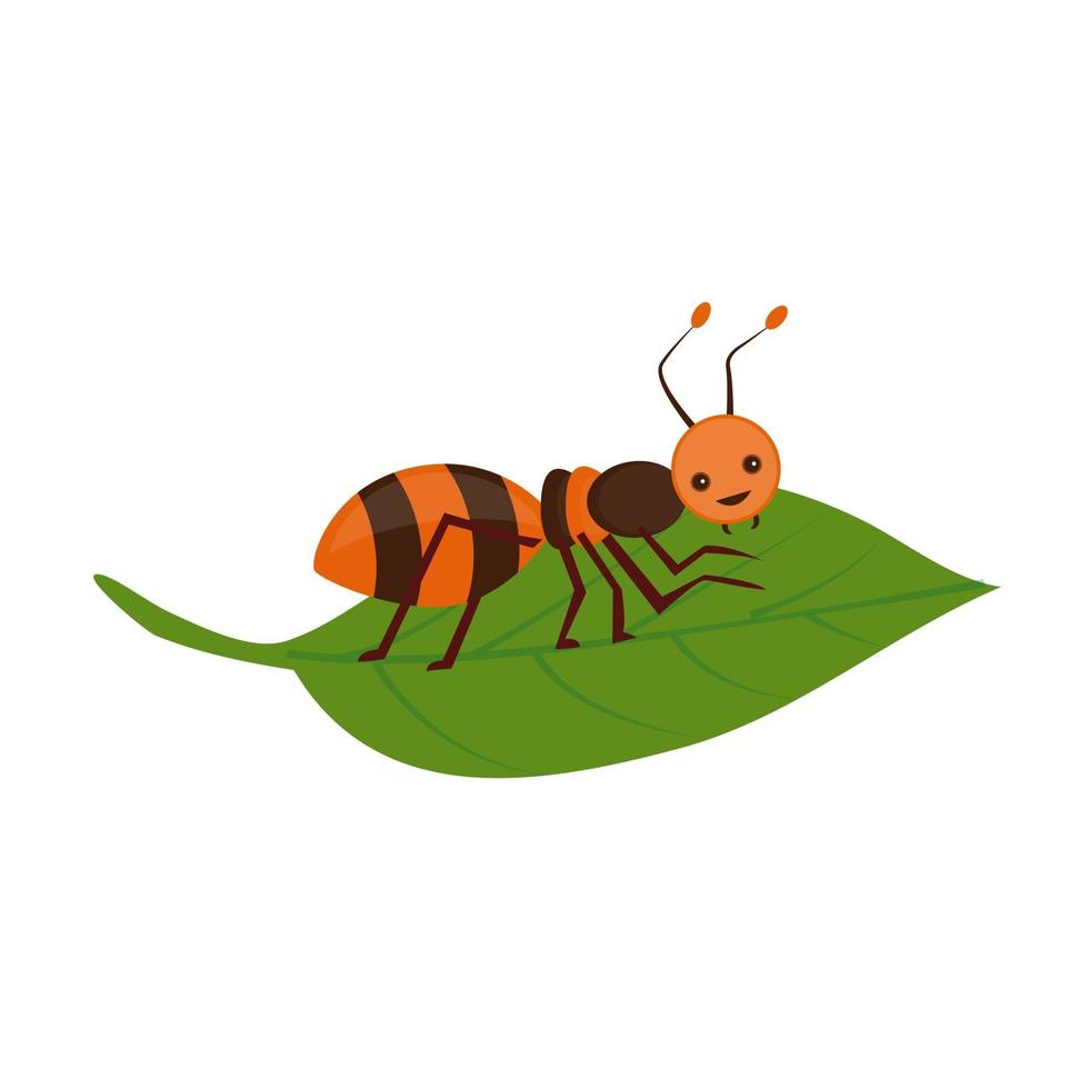 Ameise auf einer Blattkarikaturzeichnung zum kostenlosen Download vektor