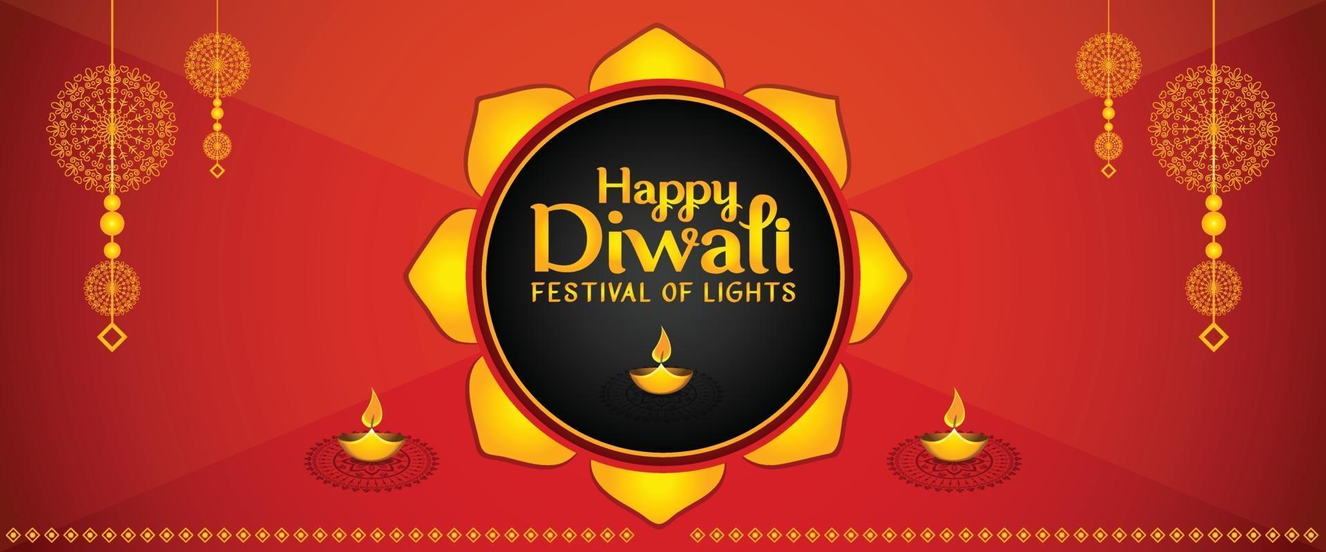 glad diwali gratis vektor banner med prydnadsdekoration