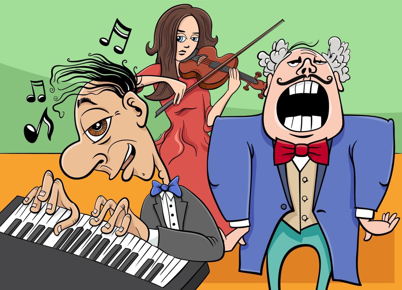 Cartoon-Musiker-Charaktere, die Musikkonzert spielen vektor
