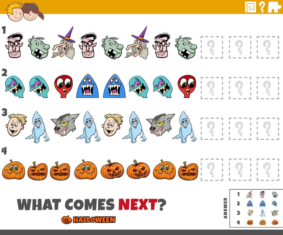 mönster spel för barn med tecknade halloween karaktärer vektor