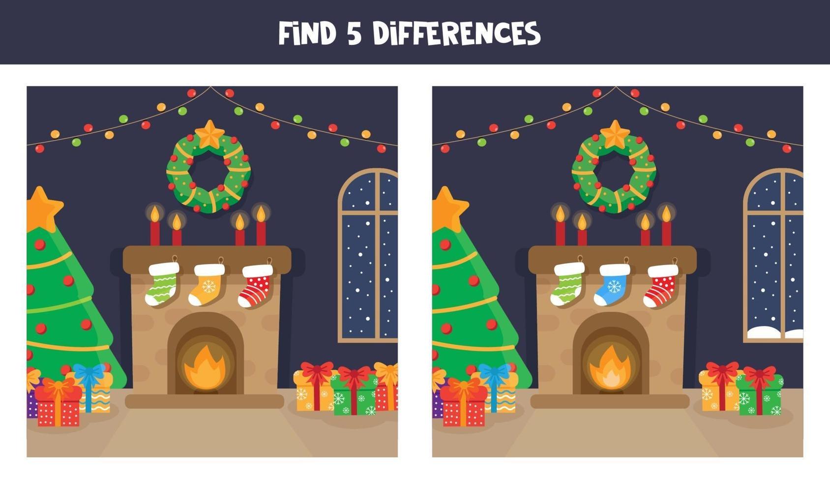 Finde fünf Unterschiede zwischen zwei Weihnachtsbildern. vektor