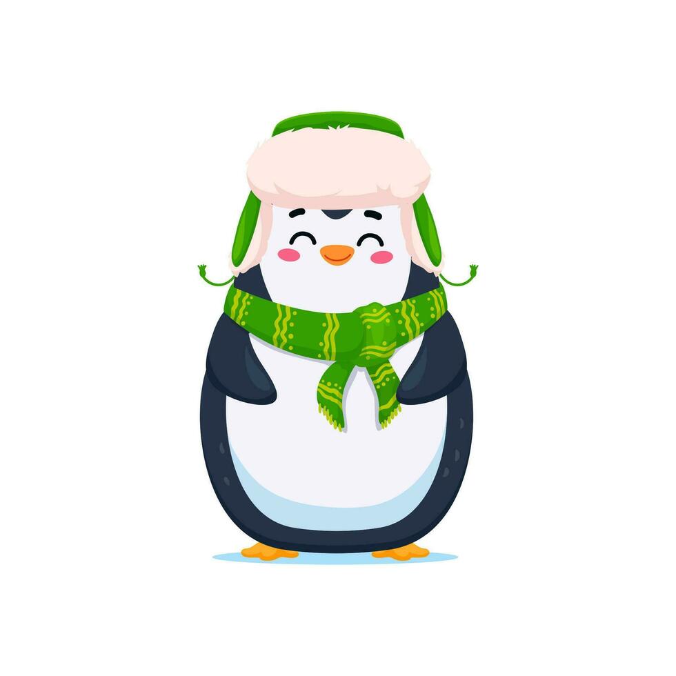 tecknad serie söt rolig pingvin karaktär bär hatt vektor