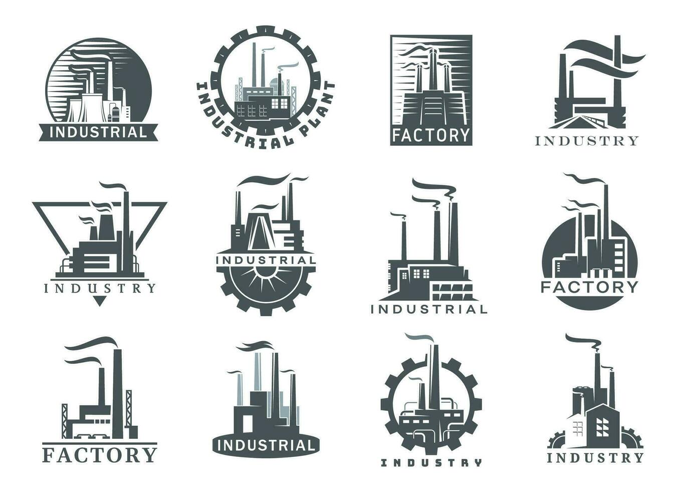 fabrik, industriell växt ikoner, olja, gas industri vektor