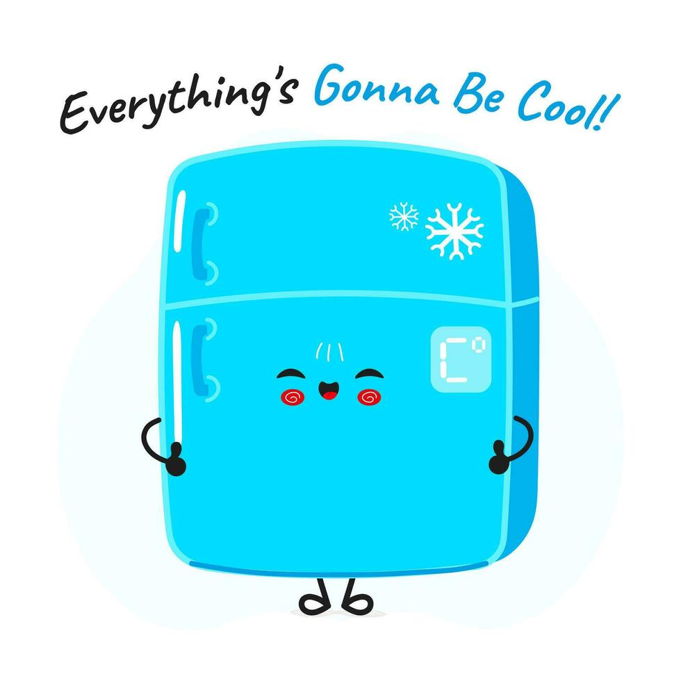 Kühlschrank Charakter. Vektor Hand gezeichnet Karikatur kawaii Charakter Illustration Symbol. isoliert auf Weiß Hintergrund. glücklich Kühlschrank Charakter Konzept