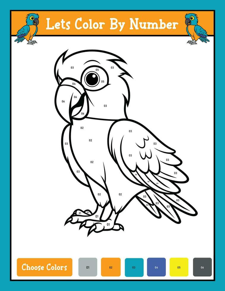 Färg förbi siffra färg sida tryckbar aktivitet med söt papegoja vektor