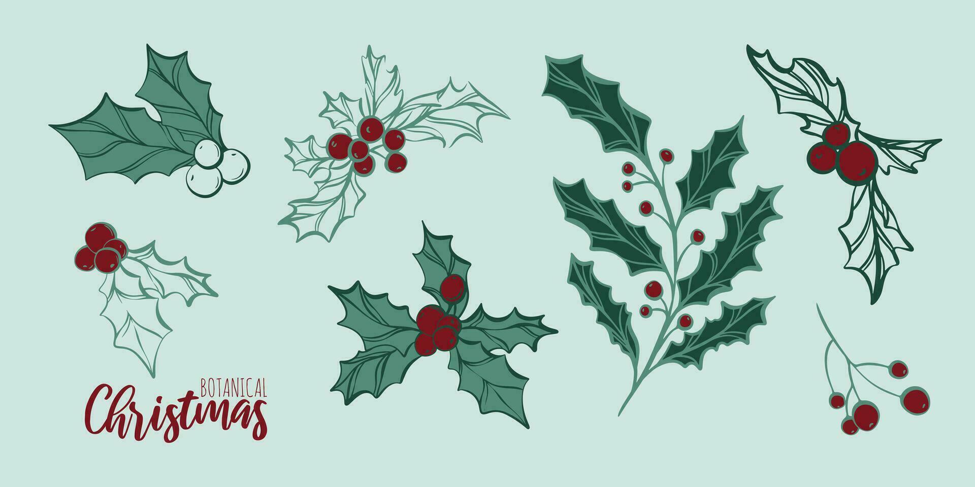 uppsättning av hand dragen xmas grenar vektor vinter- blommig element. jul botanisk illustration för presentation, baner, omslag, webb, flygblad, kort, försäljning, affisch, glida och social media.