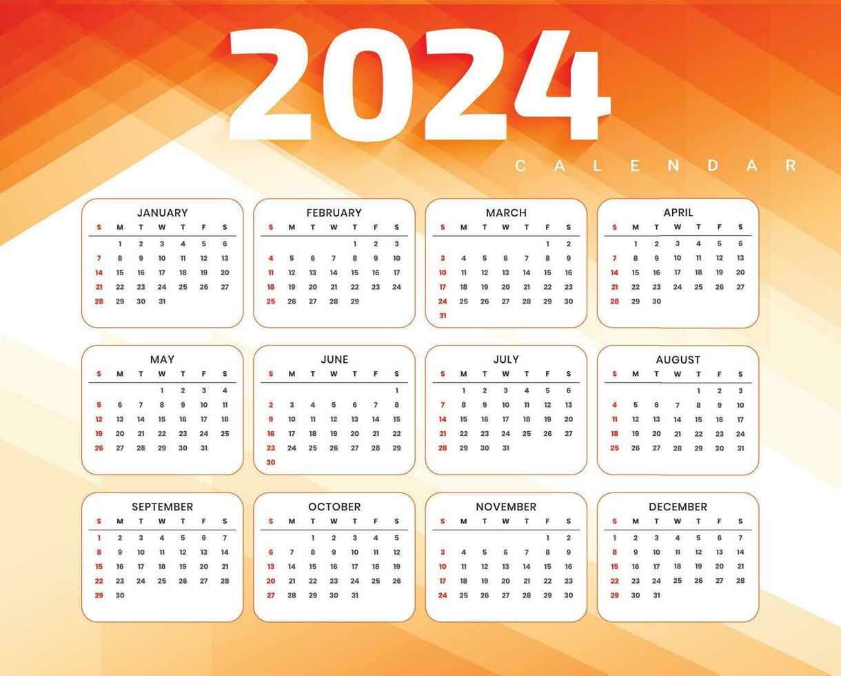 Lycklig ny år 2024 engelsk kalender mall design vektor