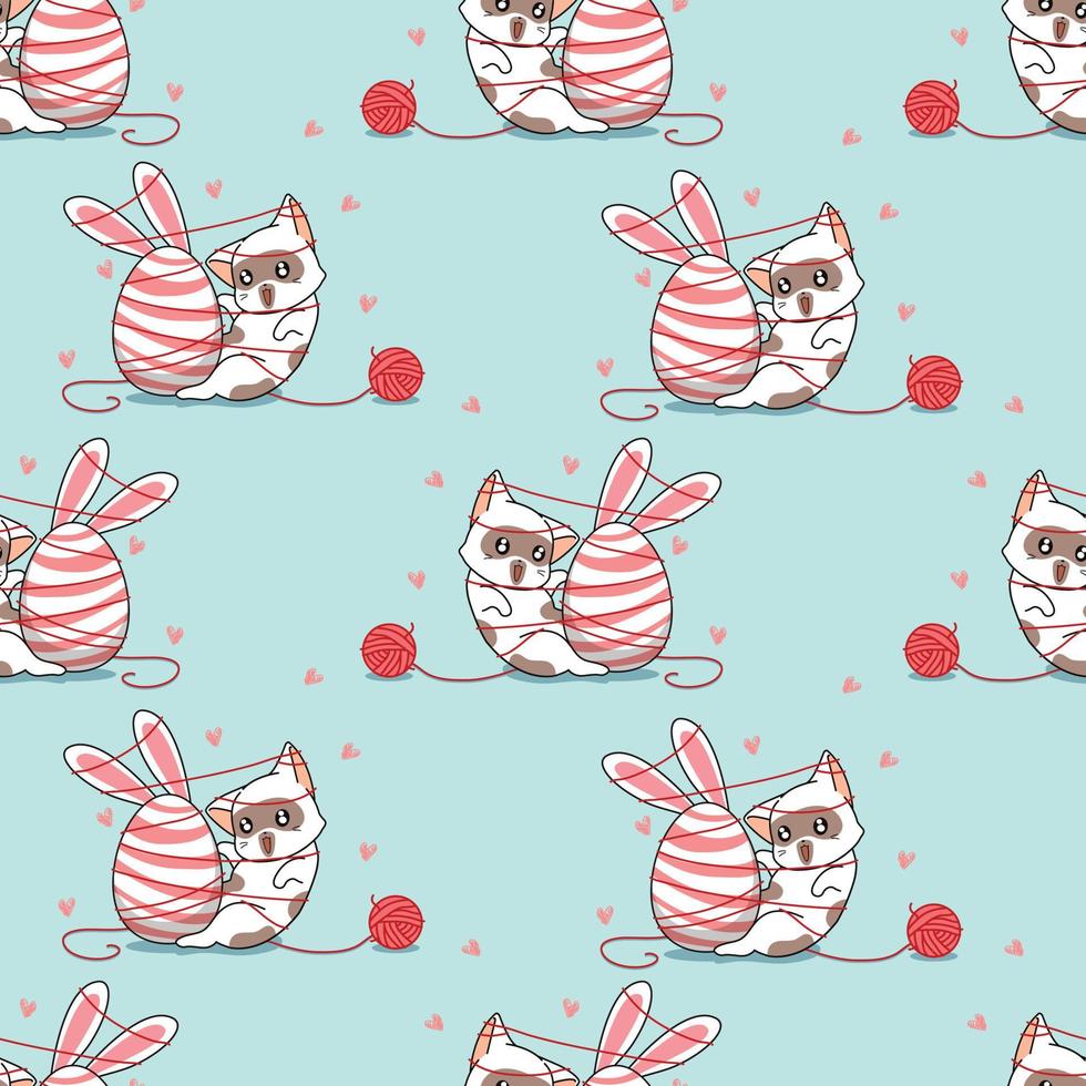 nahtloses Muster Hase Katze mit Ostertag Cartoon vektor
