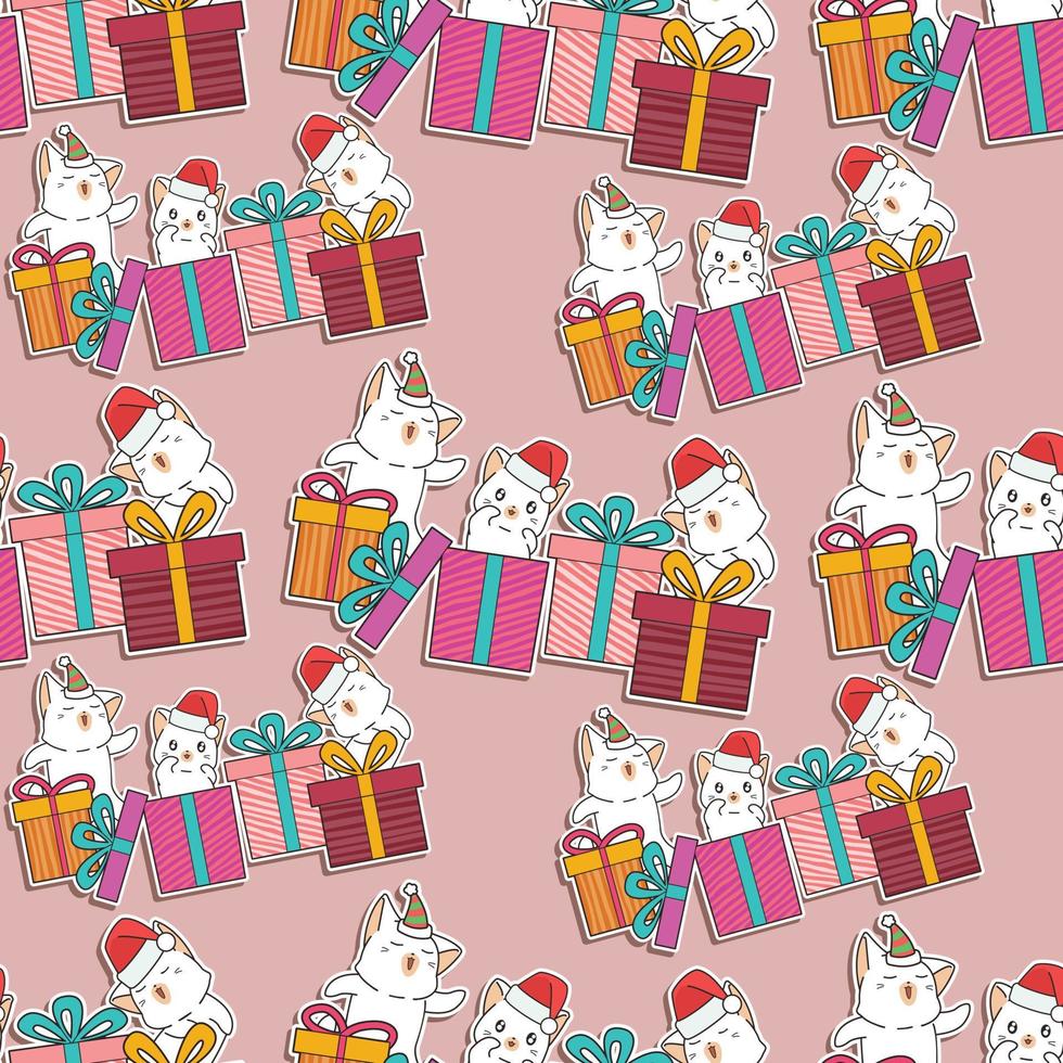 nahtlose Muster Katzen und Geschenke im Party-Cartoon vektor