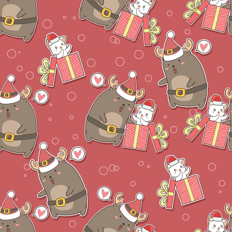 Katze mit nahtlosem Muster ist für Weihnachten im Karton vektor