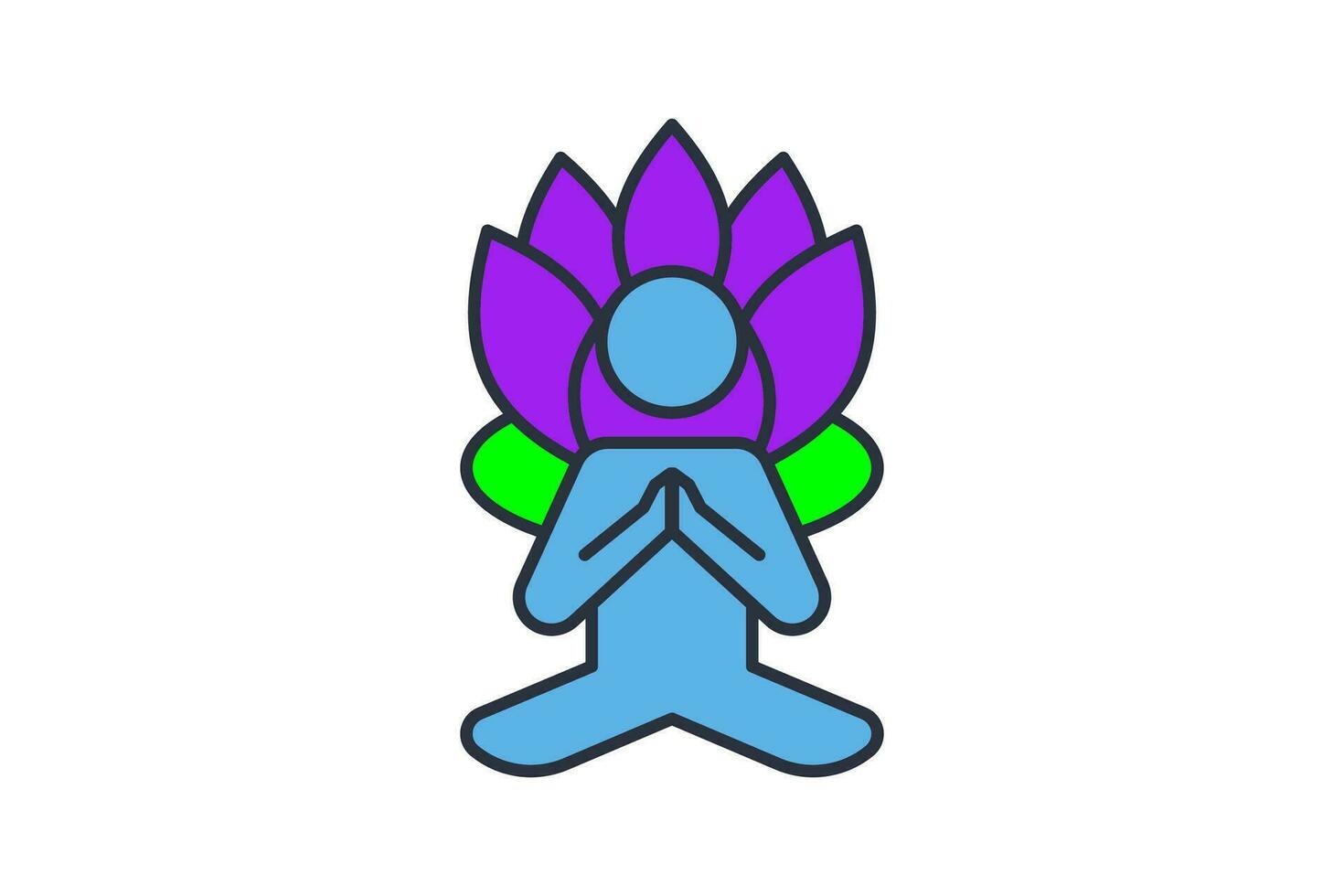 Meditation Symbol. Mensch mit Lotus Blume. Symbol verbunden zu Meditation, Wellness, Spa. eben Linie Symbol Stil. einfach Vektor Design editierbar