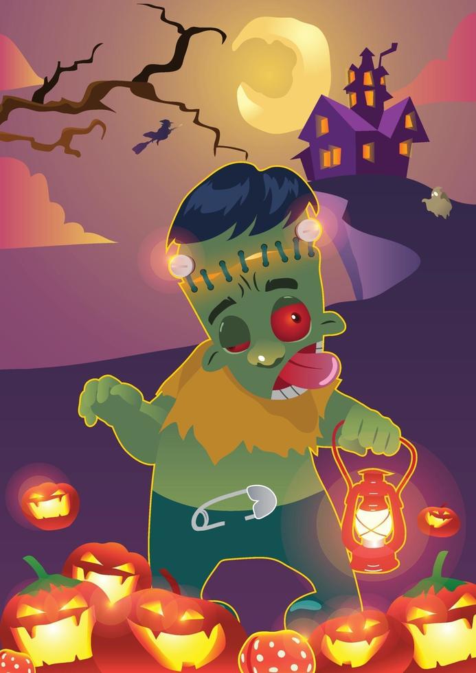 Zombie, der aus dem Grab geht. Silhouetten-Illustration für Halloween. vektor