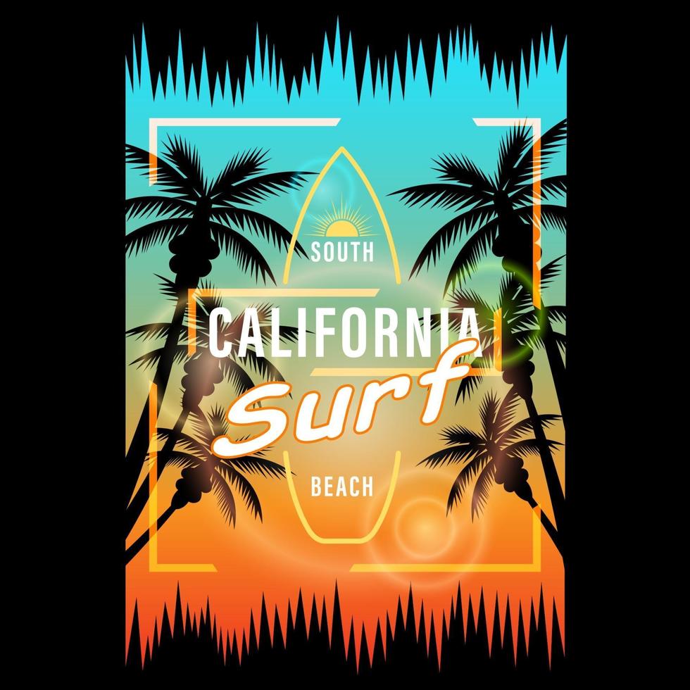 Kalifornien Surf Palmen und Sonnenuntergang vektor