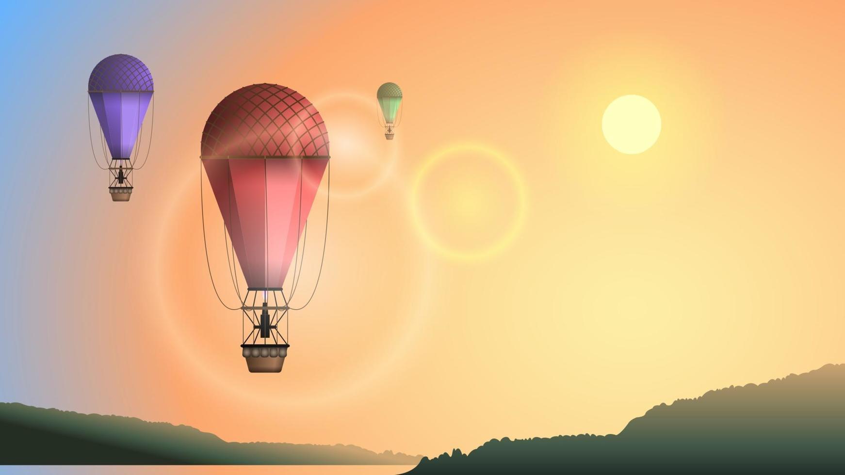 luftballong solnedgång bakgrund vektor