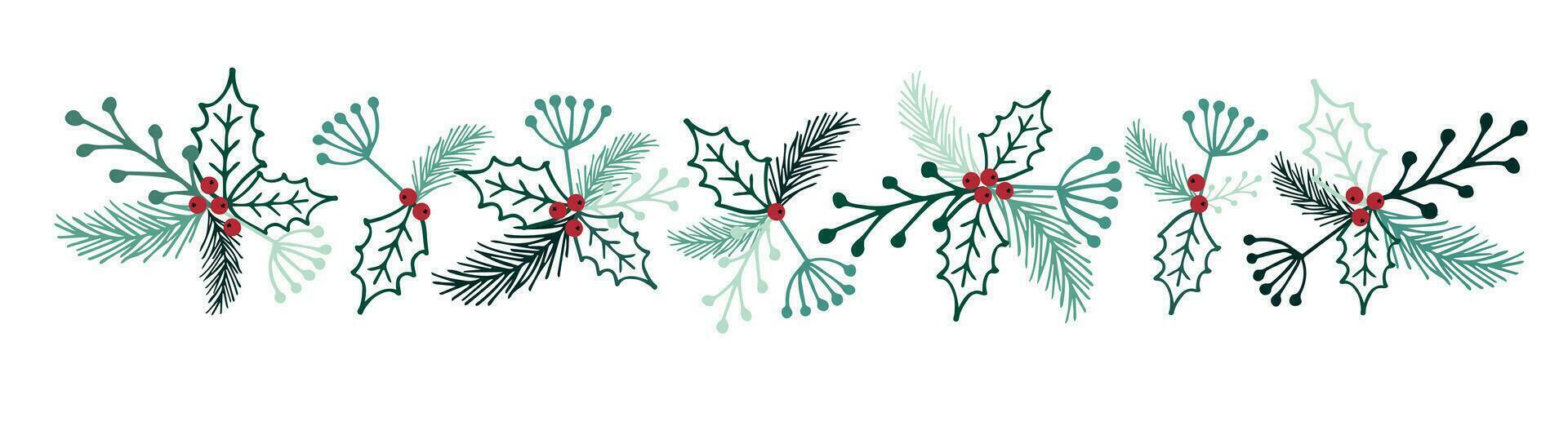 Jahrgang fröhlich Weihnachten und glücklich Neu Jahr Hintergrund. Beeren, Zweige und Blätter, Winter Zeichnung. Design zum Karten, Plakate und Banner. vektor