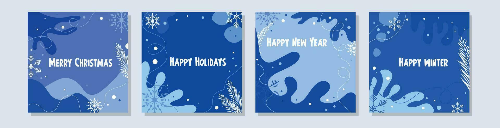 uppsättning av hälsning kort för de vinter- högtider. Lycklig jul, ny år, högtider och vinter. vektor