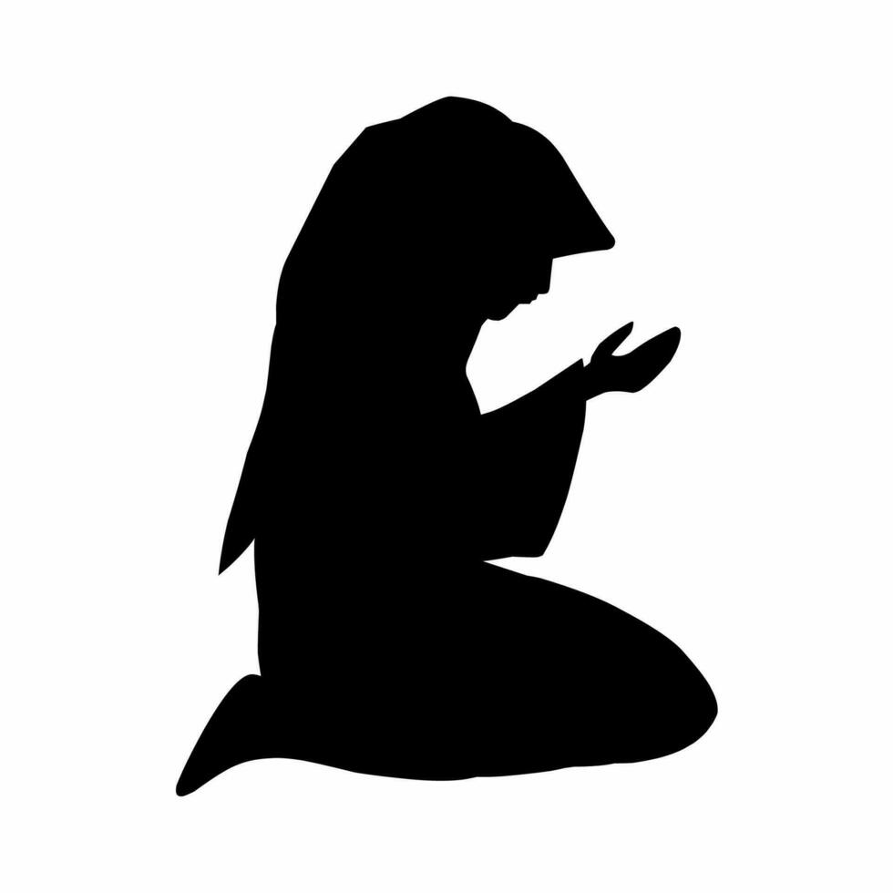Frau Muslim beten Silhouette Vektor Illustration. Frau mit Hijab beten Symbol zum eid Mubarak. Ramadan Design Grafik im Muslim Kultur und Islam Religion