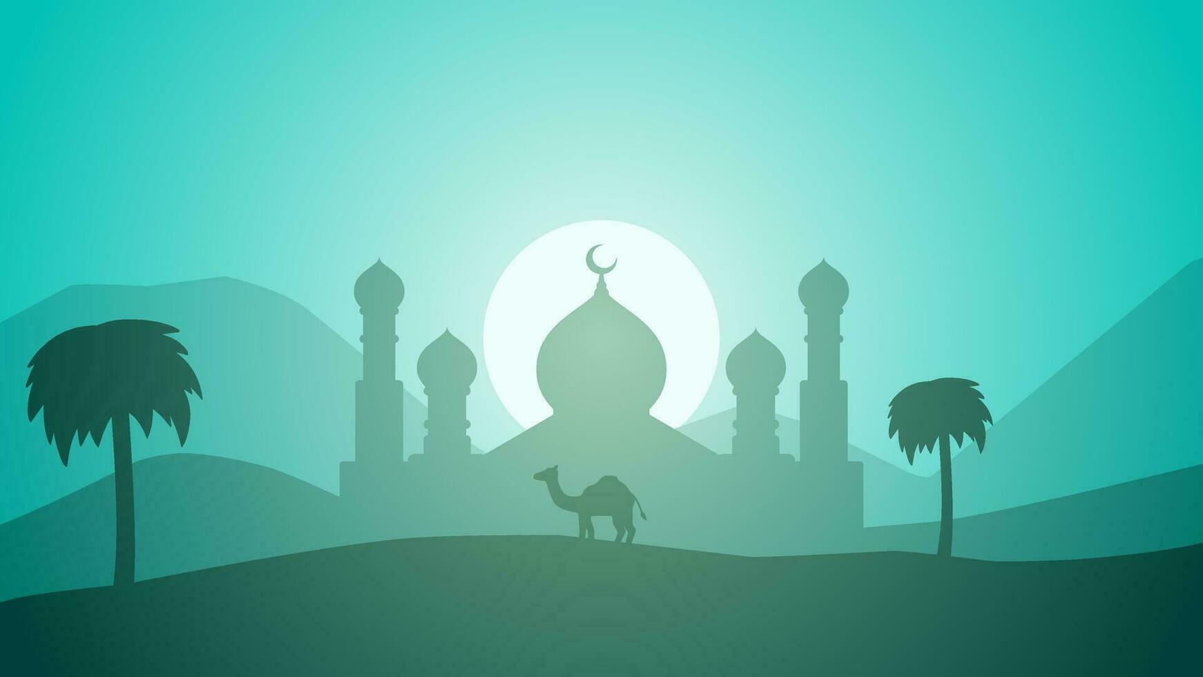 moské silhuett landskap vektor illustration. ramadan landskap design grafisk i muslim kultur och islam religion. moské panorama för illustration, bakgrund eller tapet