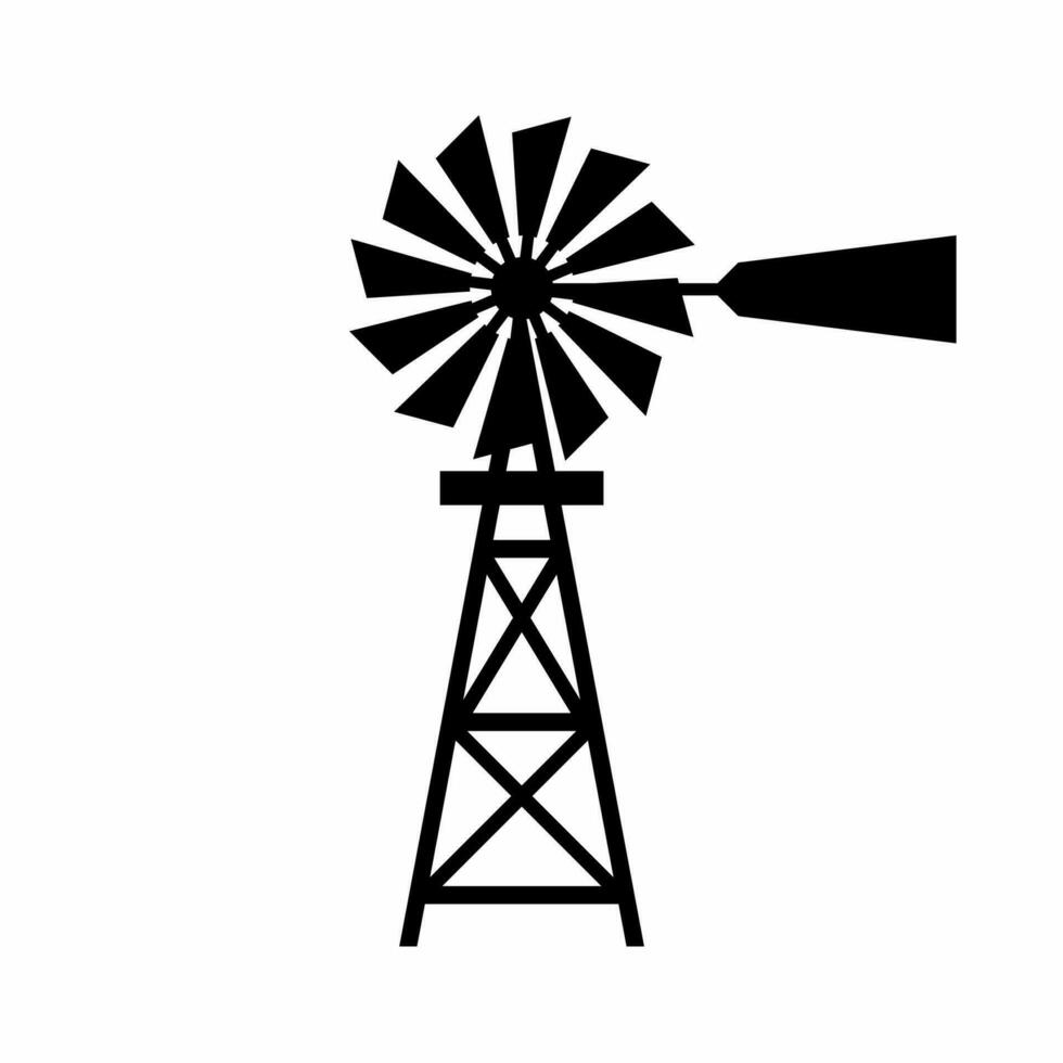 Windmühle Silhouette Vektor. ländlich Gebäude Silhouette können Sein benutzt wie Symbol, Symbol oder unterzeichnen. Windmühle Symbol Vektor zum Design von Bauernhof, Dorf oder Landschaft